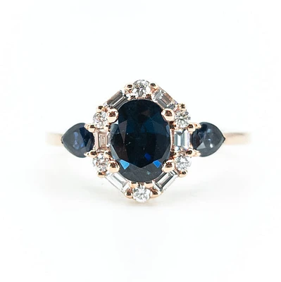 10K Rose Gold 1.50cttw Genuine Sapphire & 0.30cttw Diamonds Ring, size 6.5