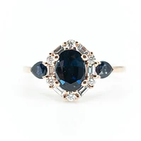 10K Rose Gold 1.50cttw Genuine Sapphire & 0.30cttw Diamonds Ring, size 6.5