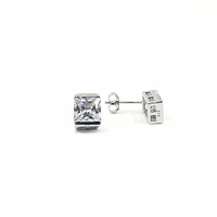 925 Sterling Silver Cubic Zirconia Stud with Butterfly Backs - 9mm x 7mm
