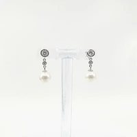 925 Sterling Silver Cubic Zirconia with 8mm Imitation Pearl Dangle Stud