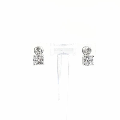925 Sterling Silver Round and Square Cubic Zirconia Dangle Studs - 11mm