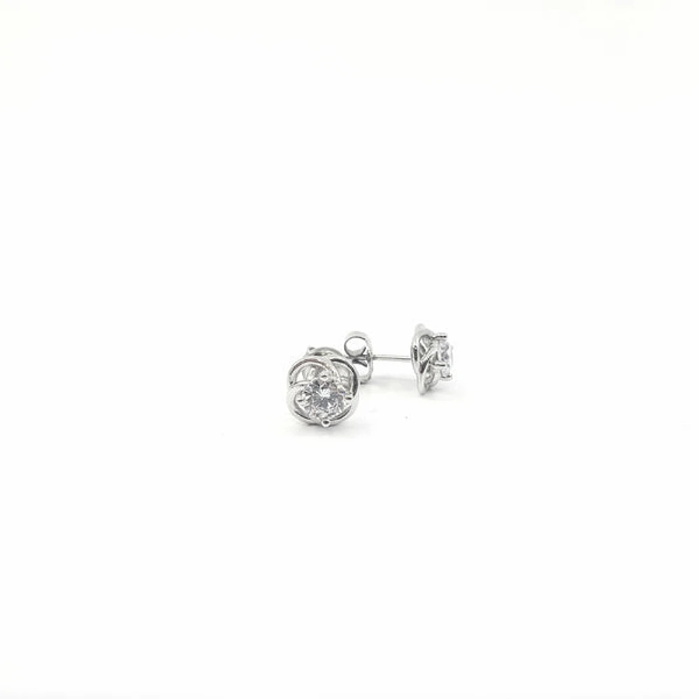 925 Sterling Silver 5mm Cubic Zirconia Knot Stud - 8mm x 8mm