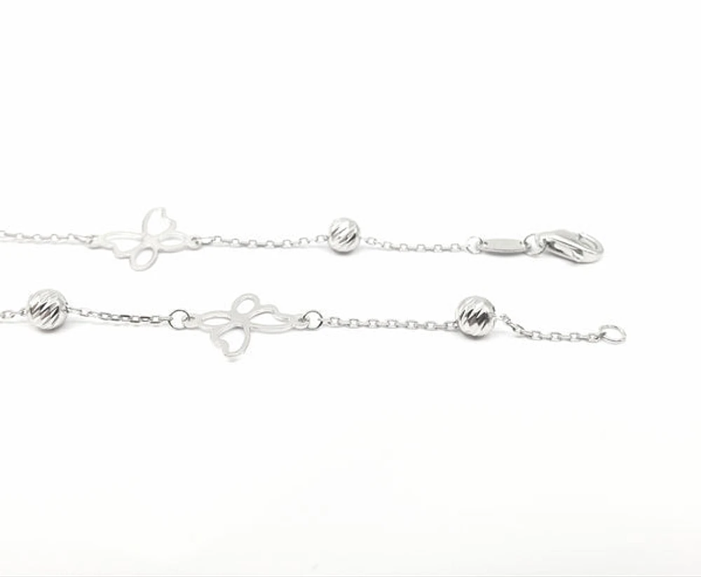 10K White Gold Butterfly Anklet Design with Lobster Clasp - 10 Inches