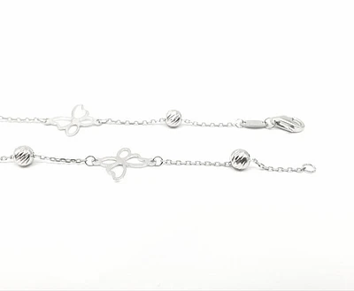 10K White Gold Butterfly Anklet Design with Lobster Clasp - 10 Inches