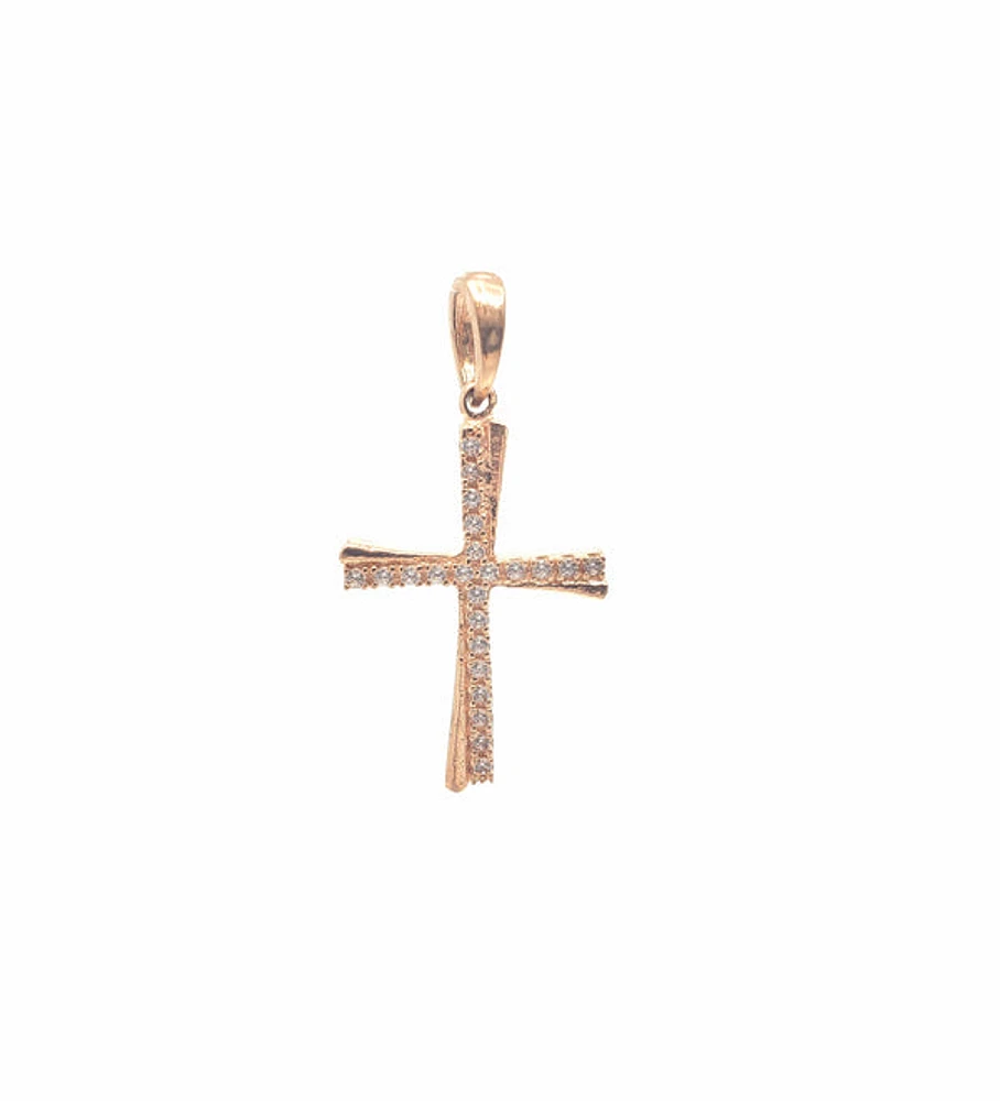 10K Rose Gold Cubic Zirconia Cross - 20mm x 14mm