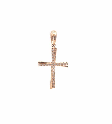 10K Rose Gold Cubic Zirconia Cross - 20mm x 14mm