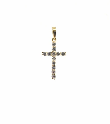 10K Yellow Gold Cubic Zirconia Cross - 16mm x 10mm