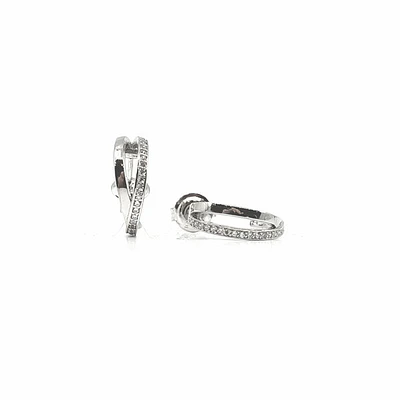925 Sterling Silver Cubic Zirconia Double Channel Half Hoops - 14mm x 12mm
