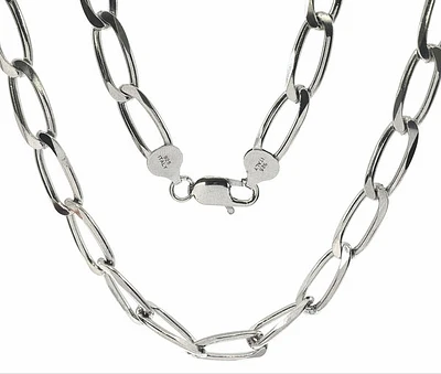 925 Sterling Silver 8.30mm Platinum Plated Six Sided Diamond Cut Paper Clip Chain - 24 Inches