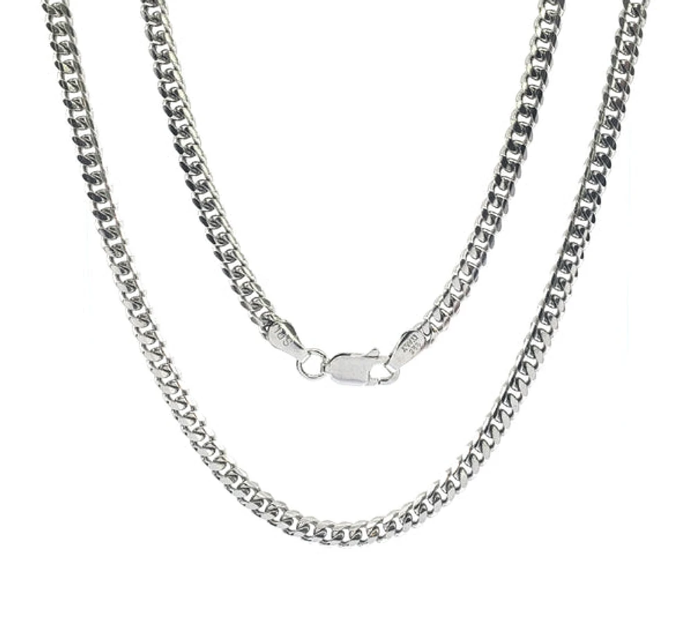925 Sterling Silver 4.1mm Rhodium Plated Miami Cuban Chain - 24 Inches