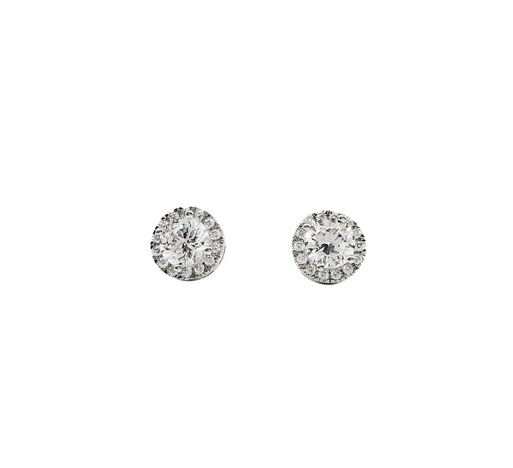 925 Sterling Silver 6mm Round Cubic Zirconia Halo Stud Earrings - 9mm