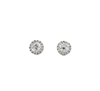 925 Sterling Silver 6mm Round Cubic Zirconia Halo Stud Earrings - 9mm