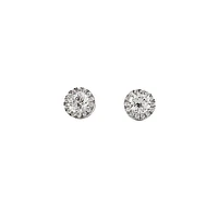 925 Sterling Silver 6mm Round Cubic Zirconia Halo Stud Earrings - 9mm