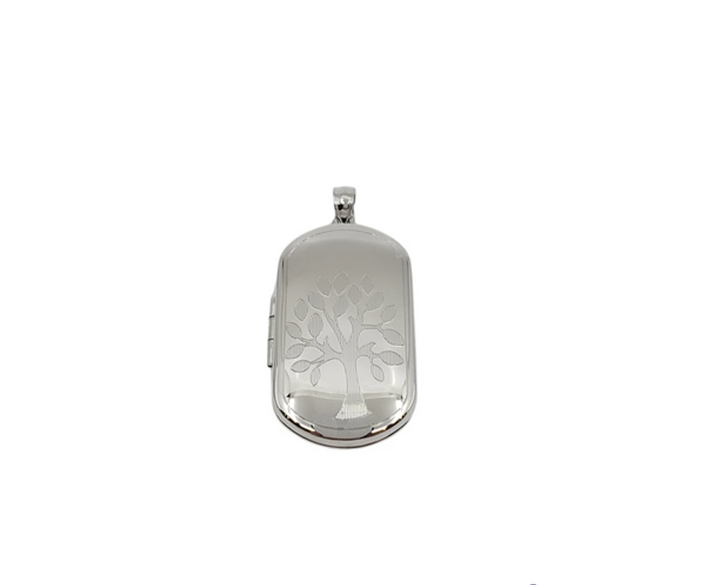925 Sterling Silver Family Tree Engraved Rectangular Locket - 30mm x 18mm