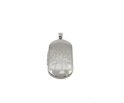 925 Sterling Silver Family Tree Engraved Rectangular Locket - 30mm x 18mm