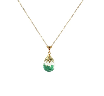 14K Yellow Gold Genuine Floating Emerald Pendant, 18”