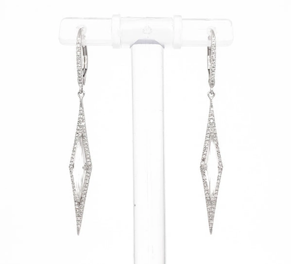 14K White Gold White Topaz and Diamond Dangle Earrings