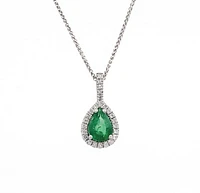 10/14K White Gold 0.70cttw Pear Cut Emerald and 0.11cttw Diamond Pendant, 18"