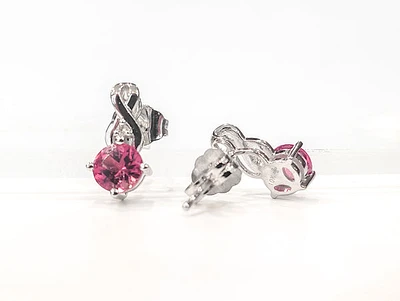 10K White Gold 0.90cttw Pink Tourmaline and 0.012cttw Diamond Stud Earrings with Butterfly Backings