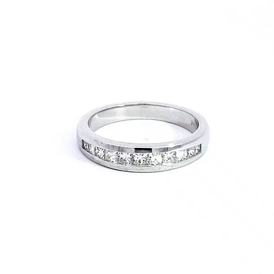 14K White Gold 0.65cttw Princess Cut Diamond Channel Set Ring, Size 6.5