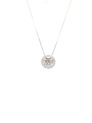 925 Sterling Silver 8mm Cubic Zirconia Halo Necklace - 18 Inches