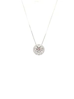 925 Sterling Silver 8mm Cubic Zirconia Halo Necklace - 18 Inches