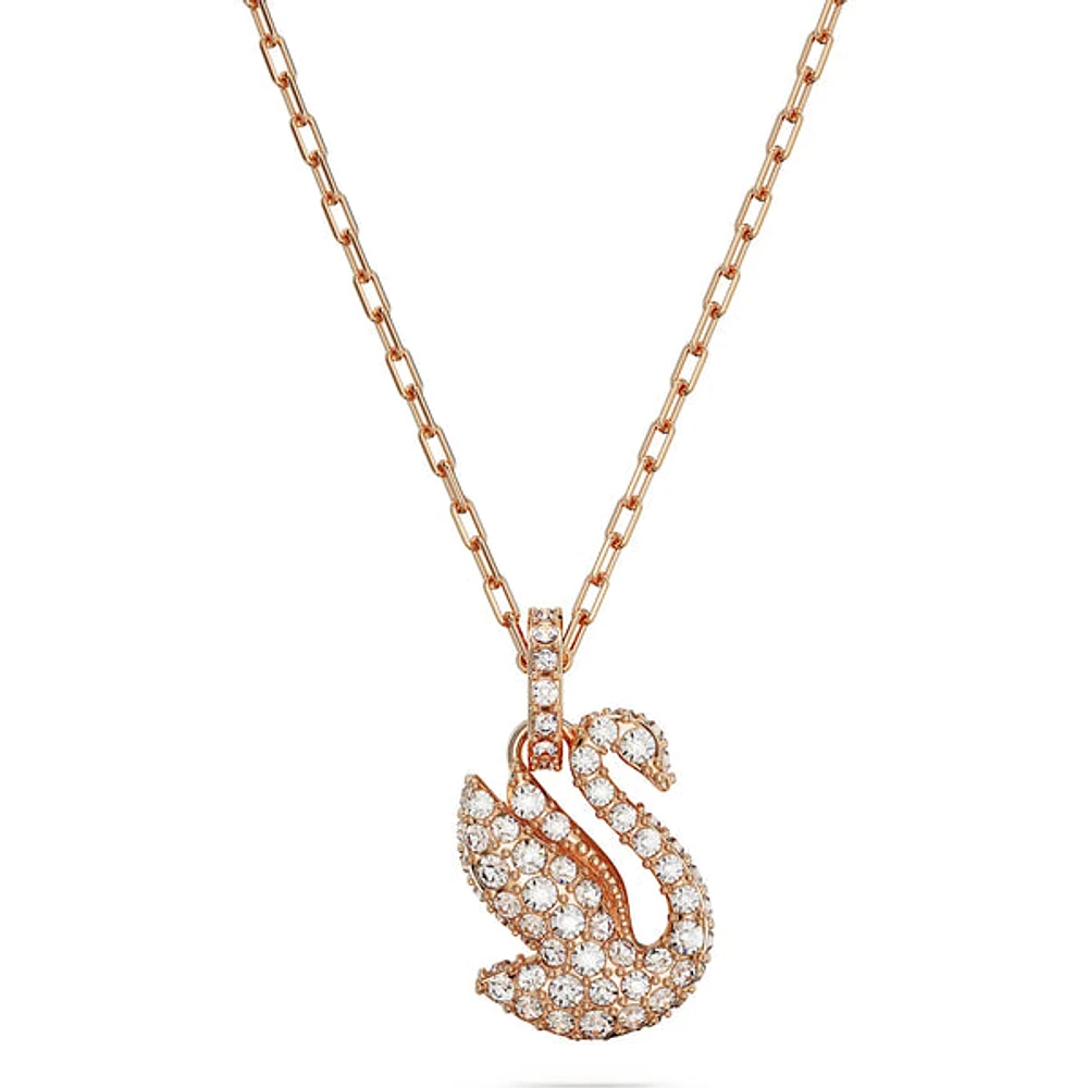 Swarovski Iconic Swan pendant, Swan, Small, White, Rose gold-tone plated 5647555