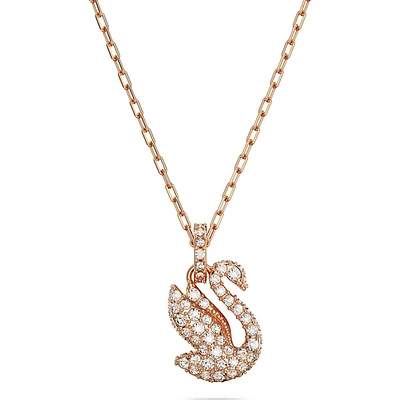 Swarovski Iconic Swan pendant, Swan, Small, White, Rose gold-tone plated 5647555