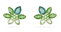 Swarovski Gema stud earrings, Mixed cuts, Flower, Green, Gold-tone plated - 5658400
