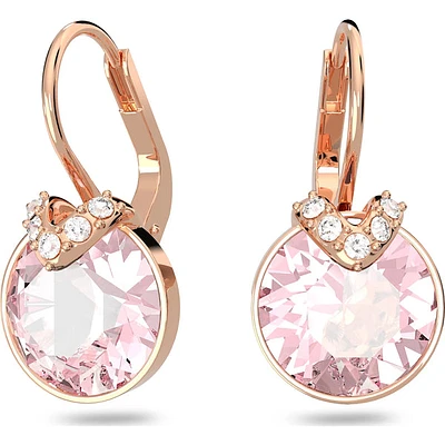 Swarovski Bella V drop earrings, Round cut, Pink, Rose gold-tone plated 5662114