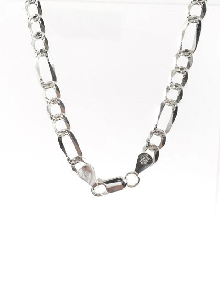 Sterling Silver Partially Textured Flat Figaro Chain - 22"