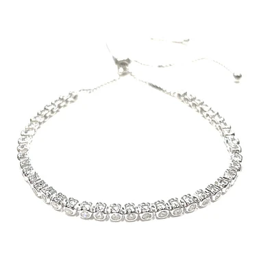 925 Sterling Silver 2mm Cubic Zirconia Bezel Set Tennis Bracelet with Adjustable ends - 5 - 11 Inches