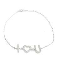925 Sterling Silver Rhodium Plated Cubic Zirconia Bracelet "I (Heart) You" with Spring Clasp - Adjustable 14-16.5 Inches