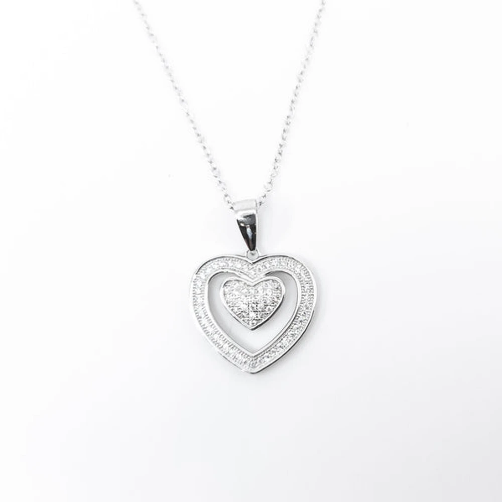 Silver Heart Pendant with Cz