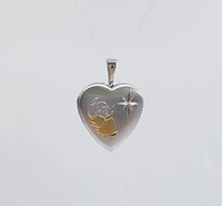 925 Sterling Silver with Angel Etched in Gold Plating Locket - 16mm x 17mm