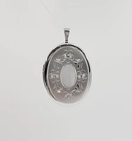 925 Sterling Silver Brushed Floral Etched Oval Locket - 24mm x 26mm