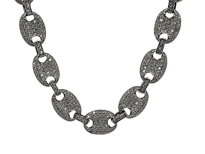925 Sterling Silver Rhodium Plated 8mm Hip Hop Cubic Encrusted Oval Link Chain - 22 Inches