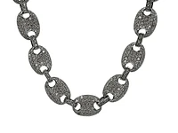 925 Sterling Silver Rhodium Plated 8mm Hip Hop Cubic Encrusted Oval Link Chain - 22 Inches