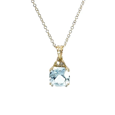 10K Gold 6.0mm Cushion Cut Aquamarine & 0.01cttw Diamond Pendant