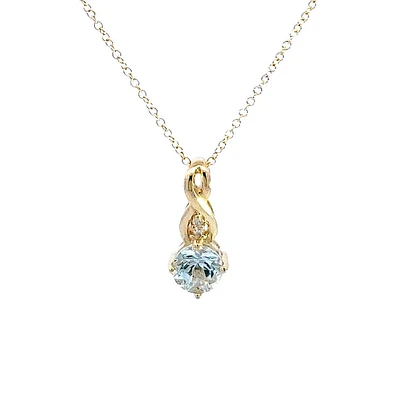 10K Gold 5.0mm Round Cut Aquamarine & 0.01cttw Diamond Pendant