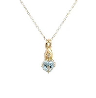 10K Gold 5.0mm Round Cut Aquamarine & 0.01cttw Diamond Pendant