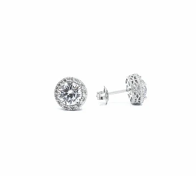 925 Sterling Silver 7mm Cubic Zirconia with Halo Studs - 10mm