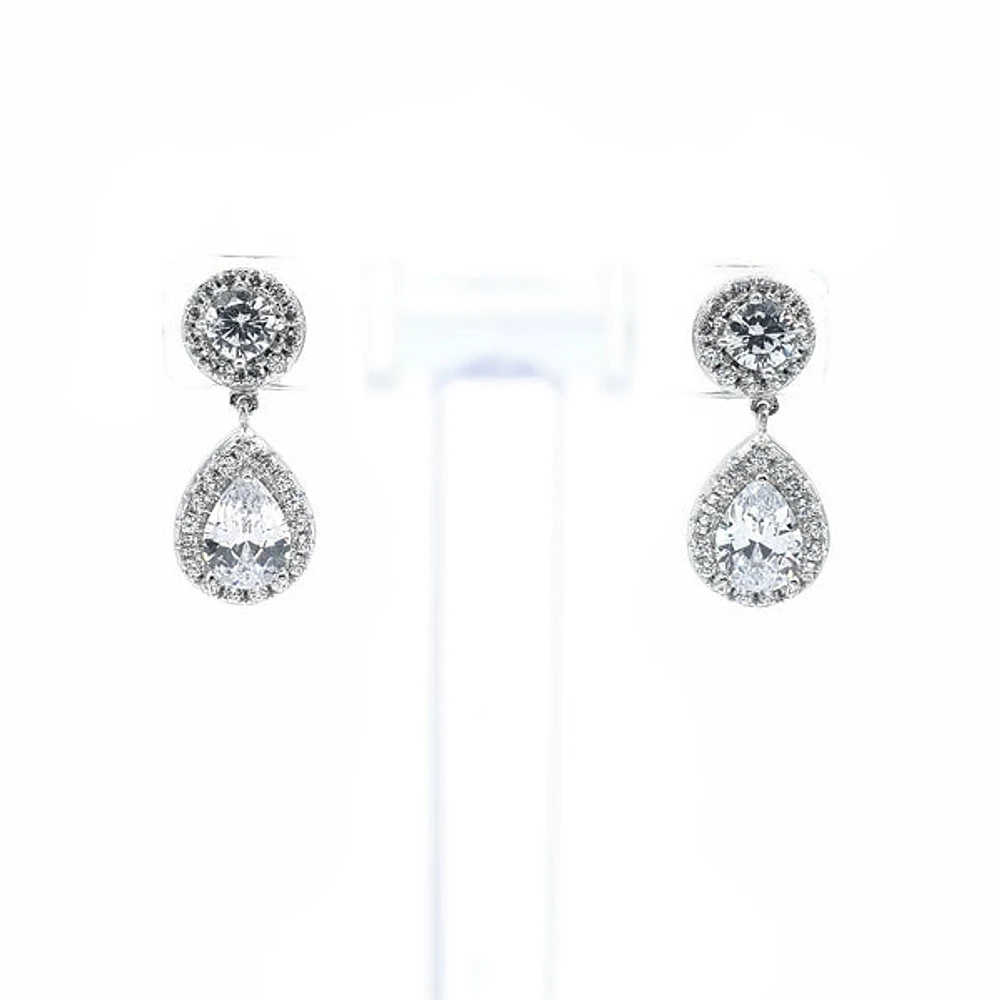 925 Sterling Silver Cubic Zirconia Drop Stud Earrings - 20mm x 8.5mm