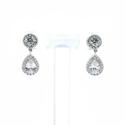 925 Sterling Silver Cubic Zirconia Drop Stud Earrings - 20mm x 8.5mm