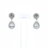 925 Sterling Silver Cubic Zirconia Drop Stud Earrings - 20mm x 8.5mm