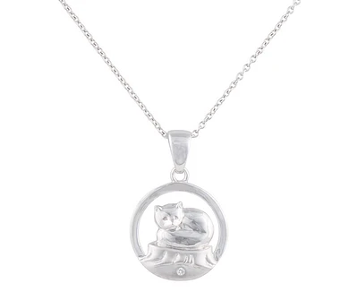 925 Sterling Silver 0.015cttw Canadian Diamond Artic Fox Pendant