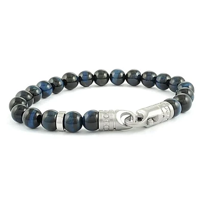 ITALGEM - Blue Tiger's Eye Bead Stainless Steel Clasp Bracelet