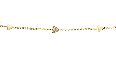 10K Yellow Gold 0.05cttw Diamond Heart Shaped Tennis Bracelet, 7"