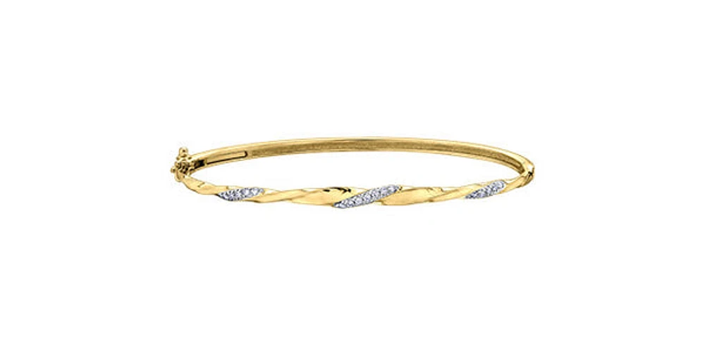 10K Yellow Gold 0.17cttw Diamond Bangle, 7"