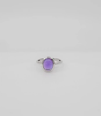 10K White Gold Genuine Cabochon Amethyst  Ring, size 6.5